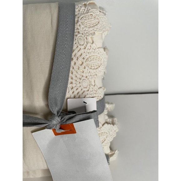 NWT Anthropologie Cream Scalloped Crochet Twin Duvet Cover Linen Cotton - Picture 6 of 7